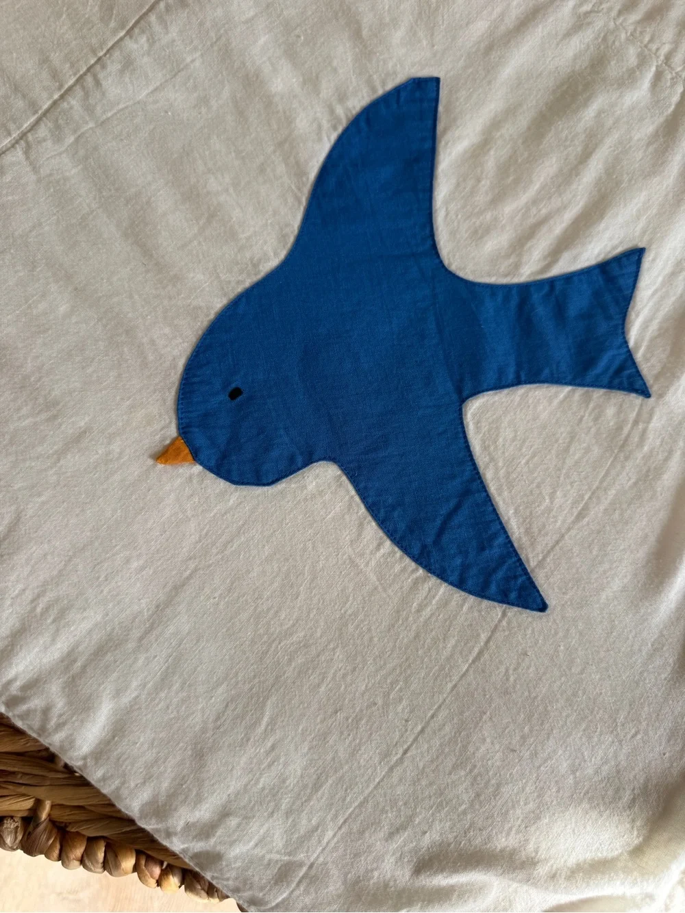 Handmade quilt vintage antique blue bird feed sack flour tea towel repurposed